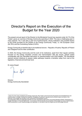 Director's Report on the Execution of the Budget for the Year 2020