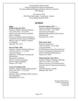 Vaccines and Related Biological Products Advisory Committee 154Th Meeting