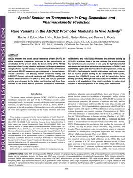 Rare Variants in the ABCG2 Promoter Modulate in Vivo Activity S