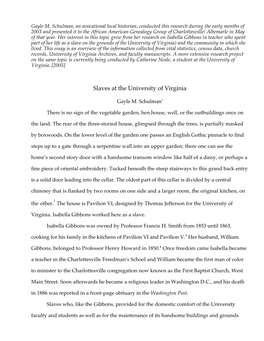 Slaves at the University of Virginia
