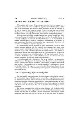 4.4 Page Replacement Algorithms