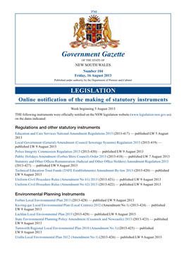 New South Wales Government Gazette No. 33 of 16 August 2013