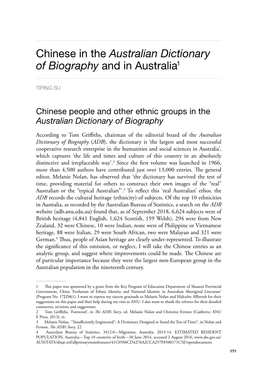 Chinese in the Australian Dictionary of Biography and in Australia1