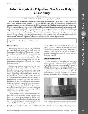 Failure Analysis of a Polysulfone Flow Sensor Body – a Case Study Jeffrey A