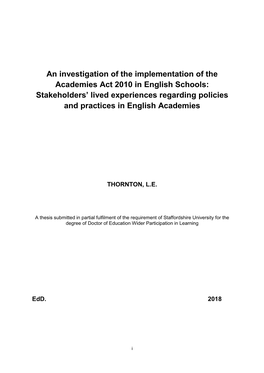 An Investigation of the Implementation of the Academies Act 2010 in English Schools