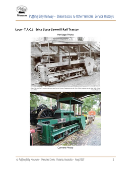 Puffing Billy Railway ~ Diesel Locos & Other Vehicles Service Historys