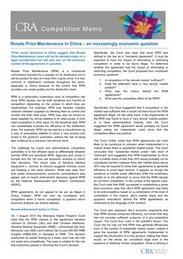 Resale Price Maintenance in China – an Increasingly Economic Question