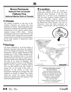 Climate Bruce Peninsula Fathom Five Geology Location