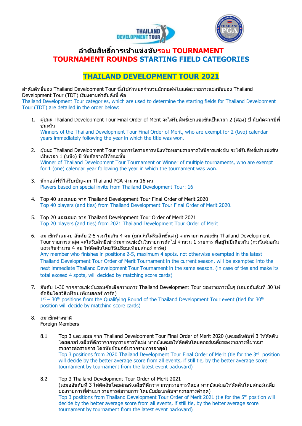 Thailand Development Tour 2021