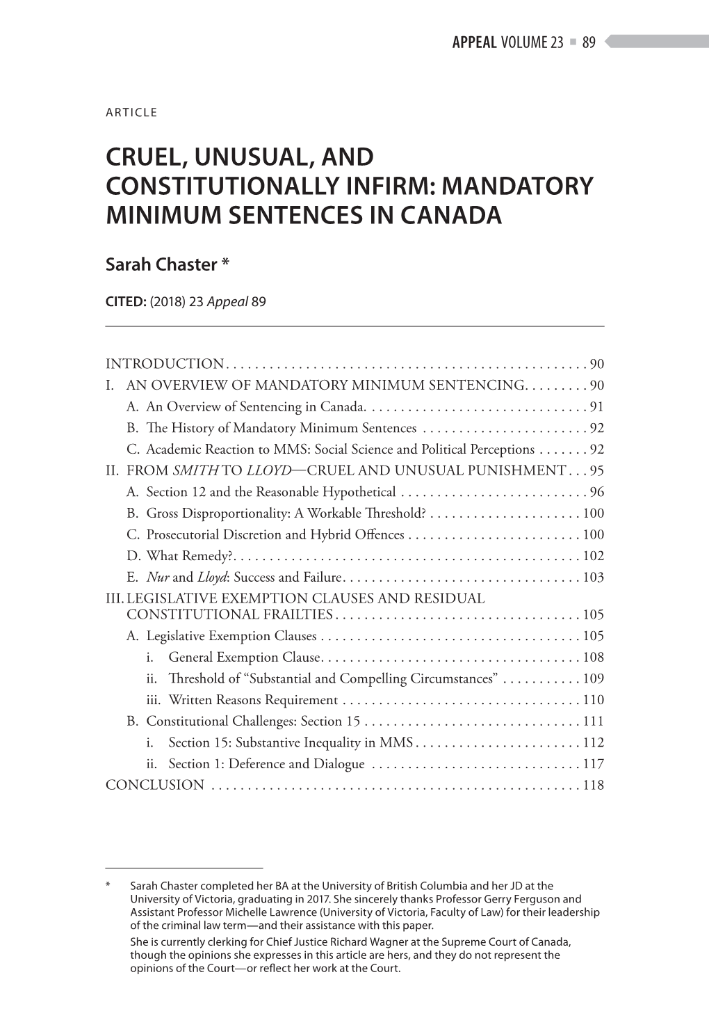 Mandatory Minimum Sentences in Canada