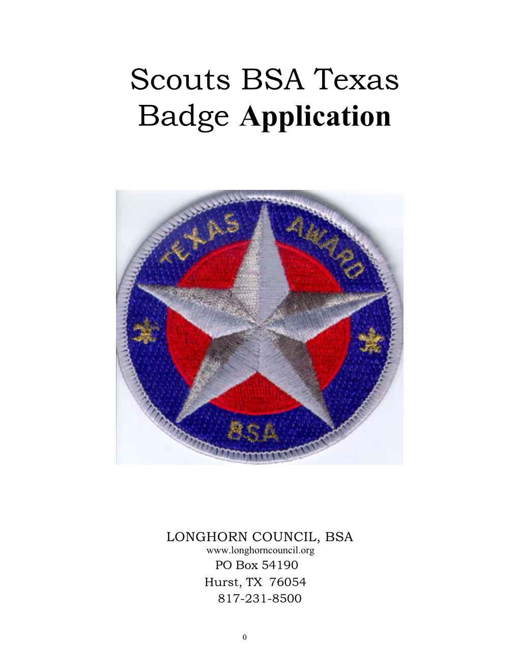 Scouts BSA Texas Badge Application