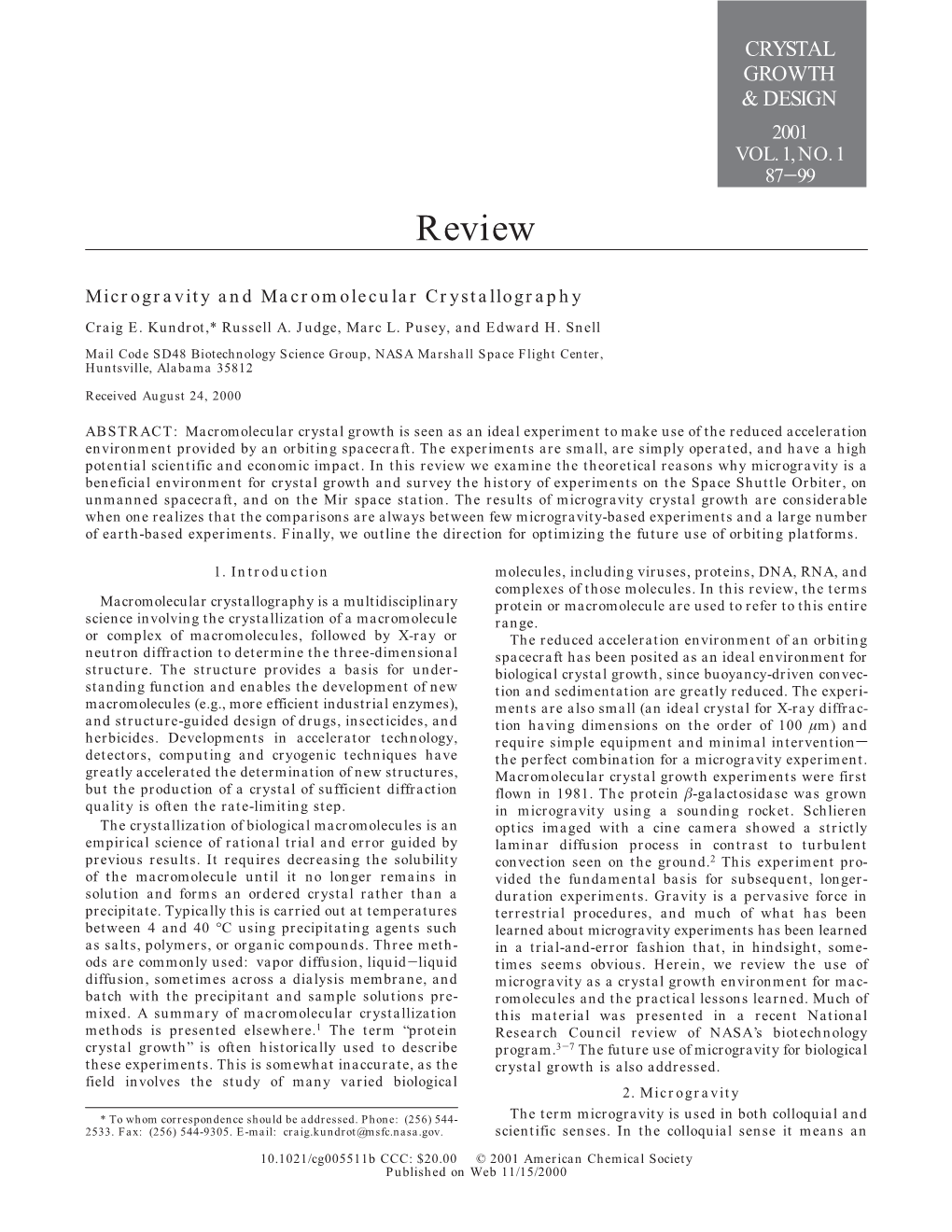 Microgravity and Macromolecular Crystallography Craig E