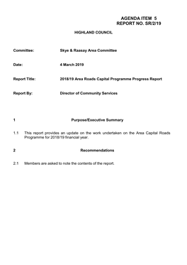 2018/19 Area Roads Capital Programme Progress Report