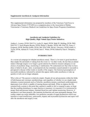Supplemental Anesthesia & Analgesia Information This Supplemental