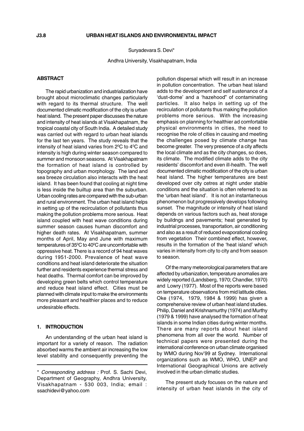 J3.8 Urban Heat Islands and Environmental Impact