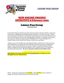 NEW ONLINE PRICING EFFECTIVE 8 February 2021 Leisure Pass Group