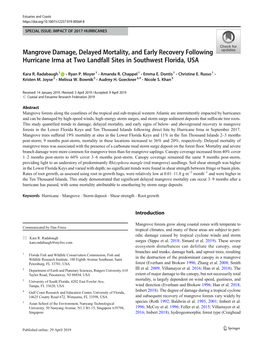 Mangrove Damage, Delayed Mortality, and Early Recovery Following Hurricane Irma at Two Landfall Sites in Southwest Florida, USA