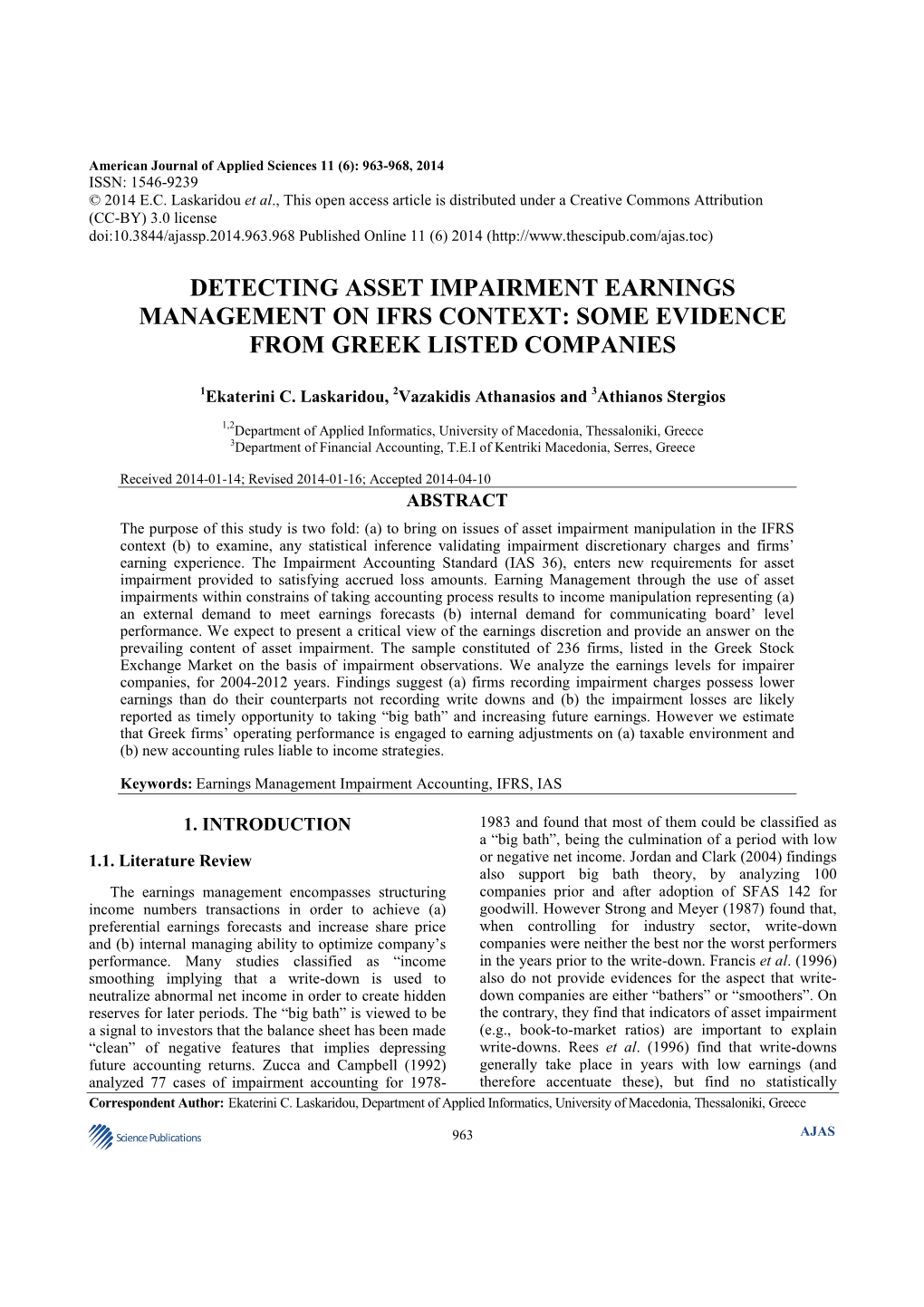 Detecting Asset Impairment Earnings Management on Ifrs Context: Some Evidence from Greek Listed Companies