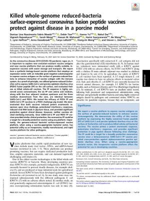 Killed Whole-Genome Reduced-Bacteria Surface-Expressed Coronavirus Fusion Peptide Vaccines Protect Against Disease in a Porcine Model