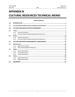 Tech Memo Cultural Resources