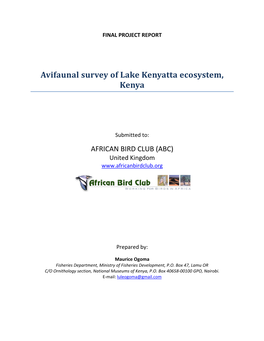 Avifaunal Survey of Lake Kenyatta Ecosystem, Kenya