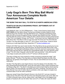 Lady Gaga's Born This Way Ball World Tour Announces Complete North American Tour Details