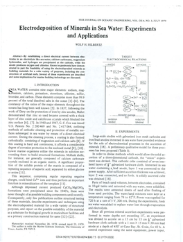 Electrodeposition of Minerals in Sea Water: Experiments and Applications