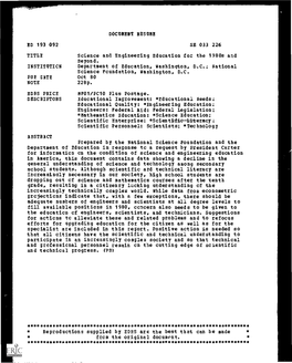 Science and Engineering Education for the 1980S and Beyond. INSTITOTICN Department of Education, Washington, D.C.: National Science Fcundation, Washington, D.C