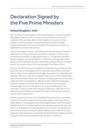 Declaration Signed by the Five Prime Ministers / 1