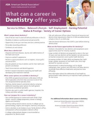 ADA.Org: Dentistry Career Fact Sheet