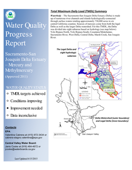 Water Quality Progress Report: Sacramento-San Joaquin Delta