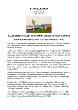 Faldo Series Asia Set for Season Opener in the Philippines