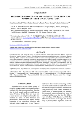 An Early Requisite for Efficient Photosynthesis in Cyanobacteria