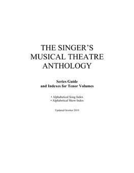 THE SINGER's MUSICAL THEATRE ANTHOLOGY Tenor Volumes