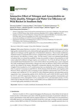 Interactive Effect of Nitrogen and Azoxystrobin on Yield, Quality, Nitrogen and Water Use Efficiency of Wild Rocket in Southern