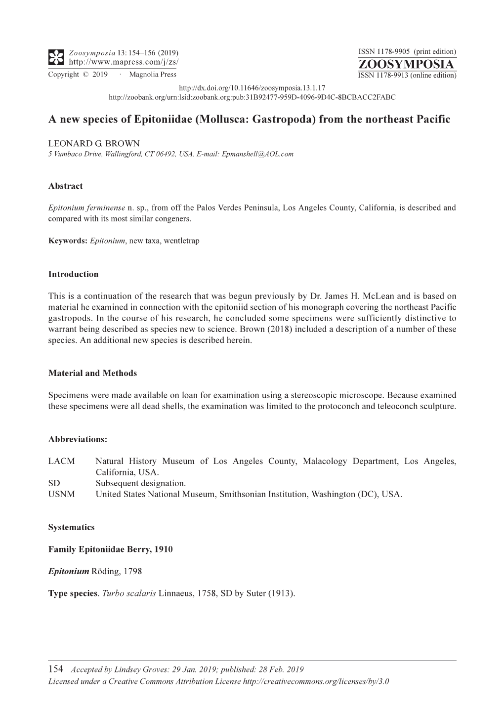 A New Species of Epitoniidae (Mollusca: Gastropoda) from the Northeast Pacific