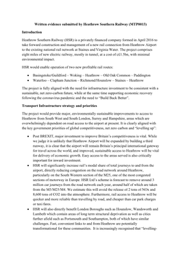 Written Evidence Submitted by Heathrow Southern Railway (MTP0013)