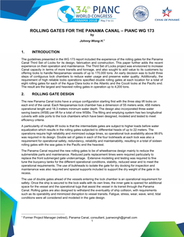 ROLLING GATES for the PANAMA CANAL – PIANC WG 173 By