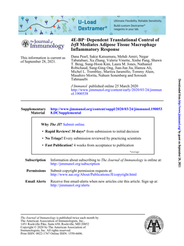 4E-BP–Dependent Translational Control of Irf8 Mediates Adipose Tissue Macrophage Inﬂammatory Response