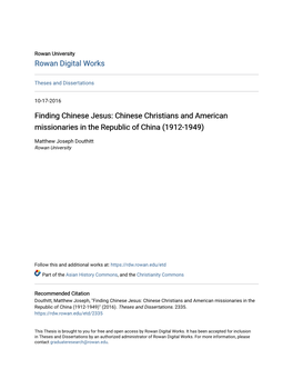 Chinese Christians and American Missionaries in the Republic of China (1912-1949)