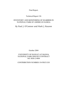 Inventory and Monitoring of Seabirds in National Park of American Samoa