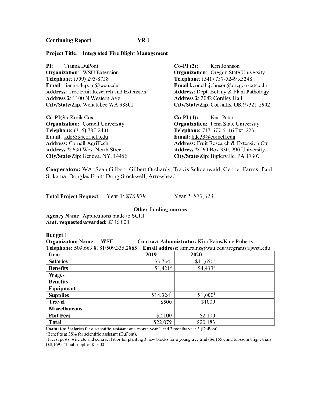 Integrated Fire Blight Management WSTFRC YR1 Report