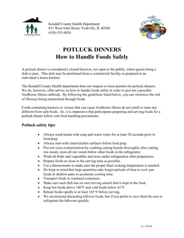 POTLUCK DINNERS How to Handle Foods Safely