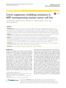 Crocin Suppresses Multidrug Resistance in MRP Overexpressing