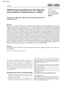 2020 European Guideline for the Diagnosis and Treatment of Gonorrhoea in Adults (Unemo M, Et Al