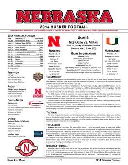 2014 HUSKER FOOTBALL Game 4: Nebraska Vs. Miami