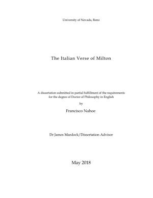 The Italian Verse of Milton May 2018