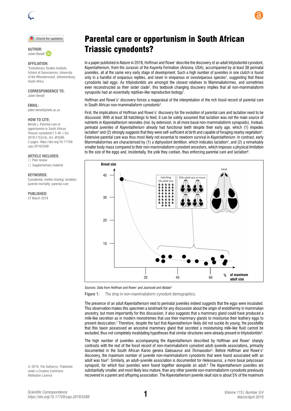 Parental Care Or Opportunism in South African Triassic Cynodonts?