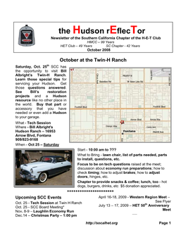 The Hudson Reflector Newsletter of the Southern California Chapter of the H-E-T Club HMCC – 99 Years HET Club – 49 Years SC Chapter - 42 Years October 2008