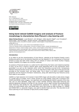 Using Band Ratioed Cassis Imagery and Analysis of Fracture Morphology to Characterise Oxia Planum’S Clay-Bearing Unit